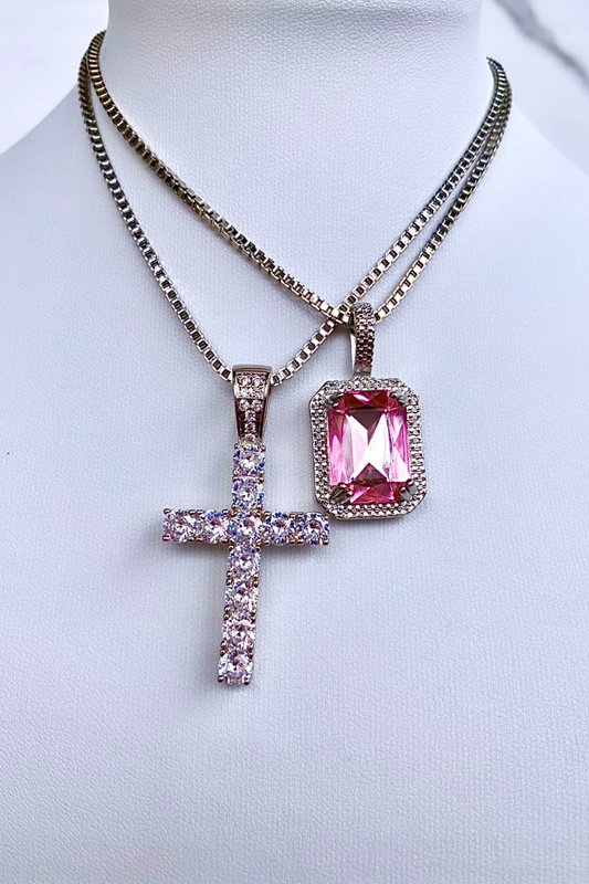 Majestic Silver Cross & Pink Ruby Set